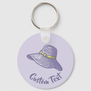Hand Drawn Straw Hat Lilac Keychain