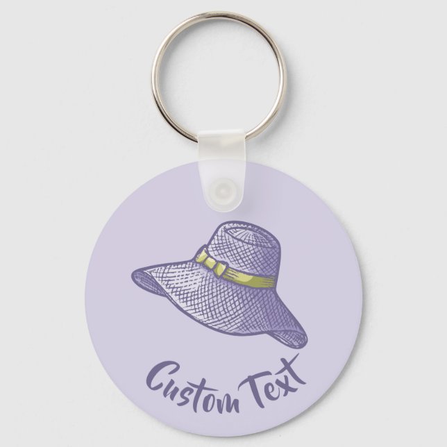 Hand Drawn Straw Hat Lilac Keychain (Front)
