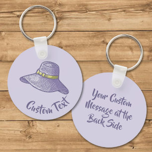 Hand Drawn Straw Hat Lilac Keychain