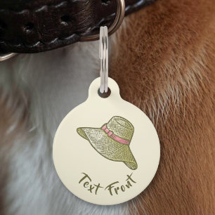 Hand Drawn Straw Hat Yellow Pet Tag