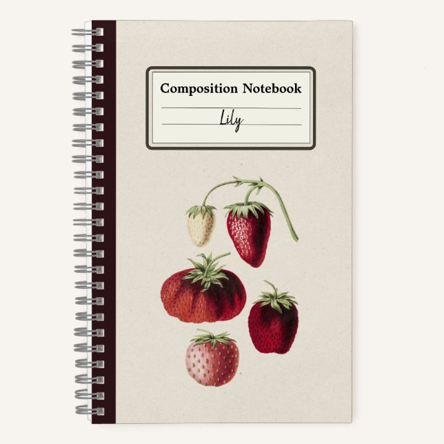 Hand Drawn Strawberries Personalized Composition Notebook (Front)