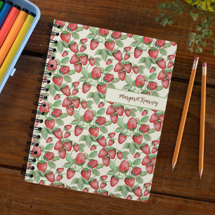 Hand-Drawn Strawberry Pattern Personalized Ivory Notebook