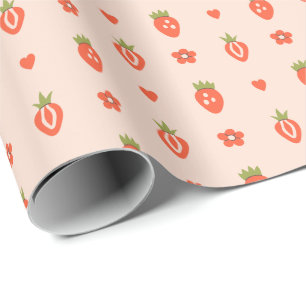 Hand Drawn Strawberry Pattern Wrapping Paper Roll