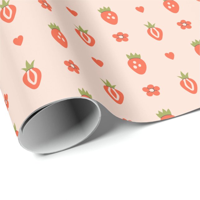 Hand Drawn Strawberry Pattern Wrapping Paper Roll (Roll Corner)