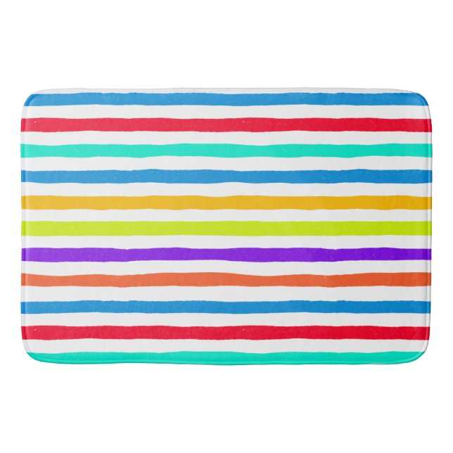 Hand-drawn stripes in bright pop art colours bath mat (Front)