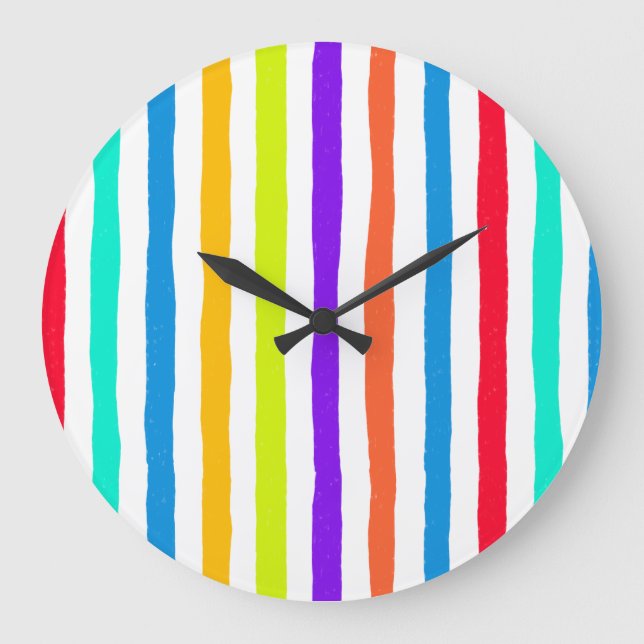 Hand-drawn stripes in bright pop art colours large clock (Front)