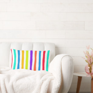 Hand-drawn stripes in bright pop art colours lumbar pillow