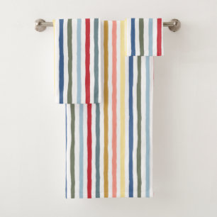 Hand-drawn stripes in mid century modern colours bath towel set