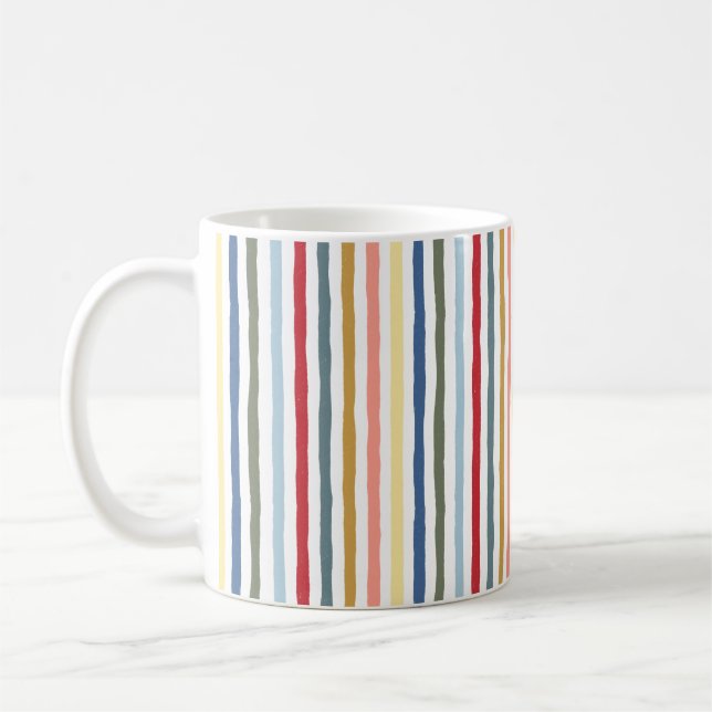 Hand-drawn stripes in mid century modern colours coffee mug (Left)