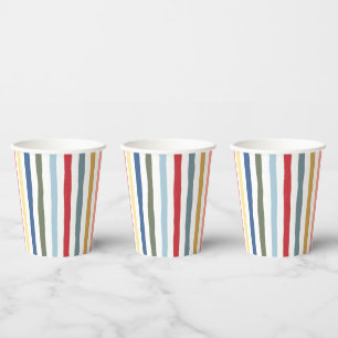 Hand-drawn stripes in mid century modern colours paper cups