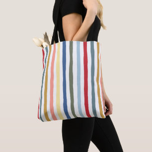 Hand-drawn stripes in mid century modern colours tote bag