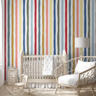 Hand-drawn stripes in mid century modern colours wallpaper
