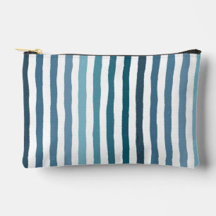 Hand-drawn stripes in shades of sea-inspired blue accessory pouch
