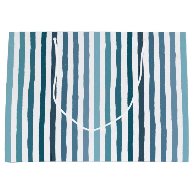 Hand-drawn stripes in shades of sea-inspired blue large gift bag (Front)