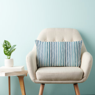 Hand-drawn stripes in shades of sea-inspired blue lumbar pillow