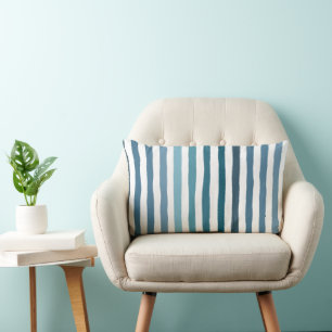 Hand-drawn stripes in shades of sea-inspired blue lumbar pillow