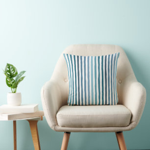 Hand-drawn stripes in shades of sea-inspired blue throw pillow