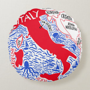 hand drawn stylized map of Italy. Travel illustrat Round Pillow
