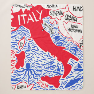 hand drawn stylized map of Italy. Travel illustrat Sherpa Blanket