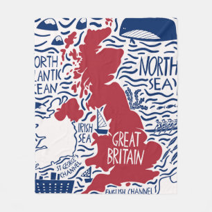 hand drawn stylized map of the United Kingdom. Tra Fleece Blanket