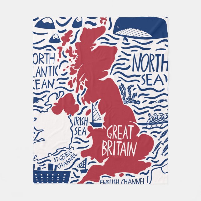 hand drawn stylized map of the United Kingdom. Tra Fleece Blanket (Front)