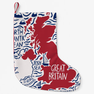 hand drawn stylized map of the United Kingdom. Tra Small Christmas Stocking