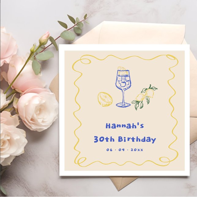 Hand Drawn Summer Adult 30th Birthday Napkin (Creator Uploaded)