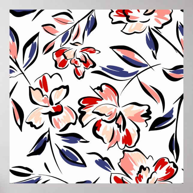 Hand drawn summer floral backround. Botanical seam Poster (Front)