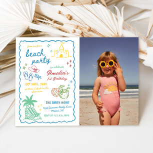 Hand-Drawn Summer Fun Custom Beach Photo Invitation
