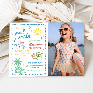 Hand-Drawn Summer Fun Custom Pool Photo Invitation