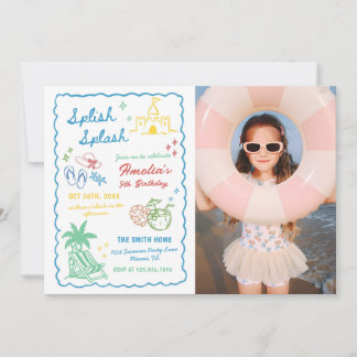 Hand-Drawn Summer Fun Custom Splish Splash Photo Invitation