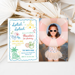 Hand-Drawn Summer Fun Custom Splish Splash Photo Invitation