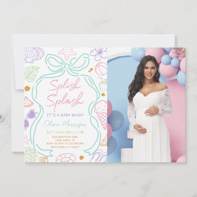 Hand Drawn Summer Pool Baby Shower  Invitation (Front)