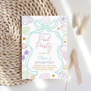 Hand Drawn Summer Pool Birthday Invitation