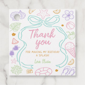 Hand Drawn Summer Pool Party Birthday Favour Tags