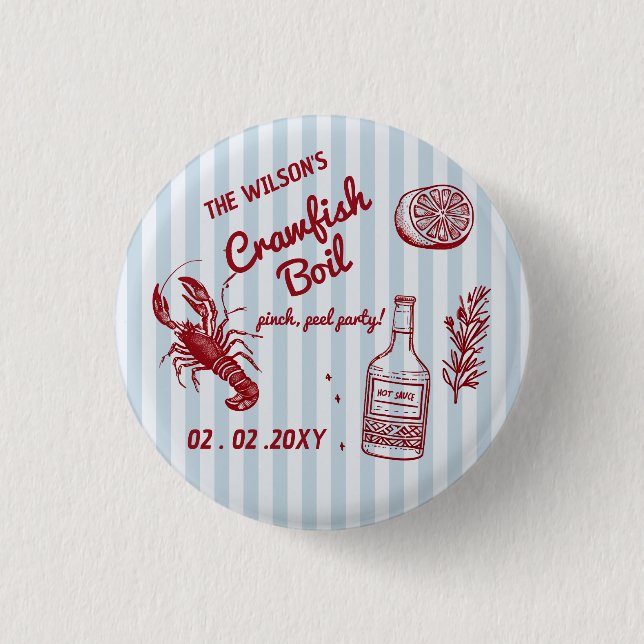 Hand Drawn Summer Seafood Crawfish Boil Party  1 Inch Round Button (Front)