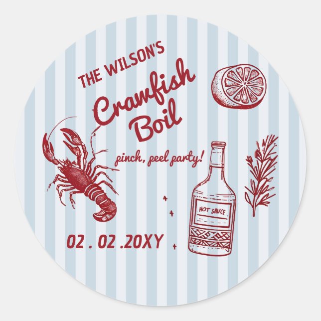 Hand Drawn Summer Seafood Crawfish Boil Party  Classic Round Sticker (Front)
