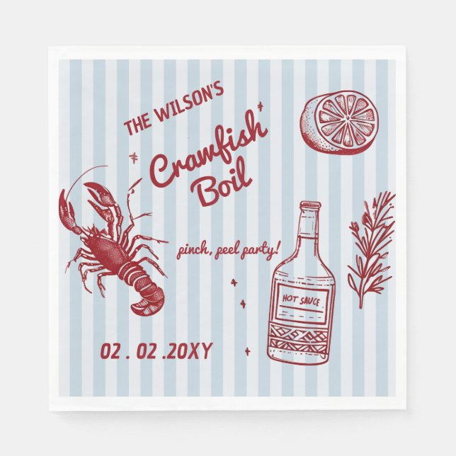 Hand Drawn Summer Seafood Crawfish Boil Party  Napkin (Front)