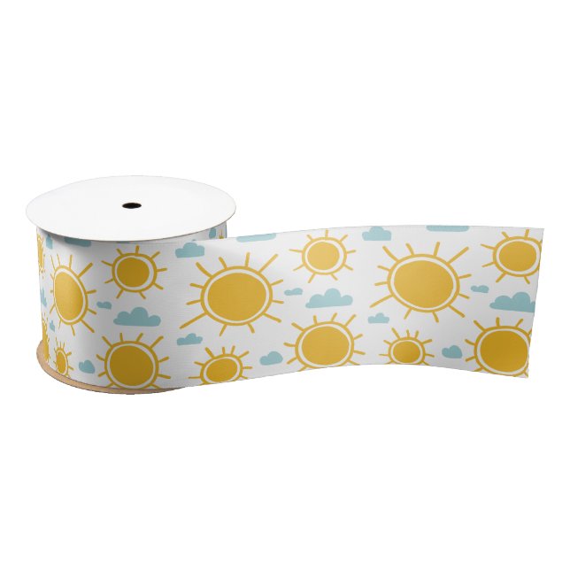 Hand Drawn Summer Sun Pattern Satin Ribbon (Spool)