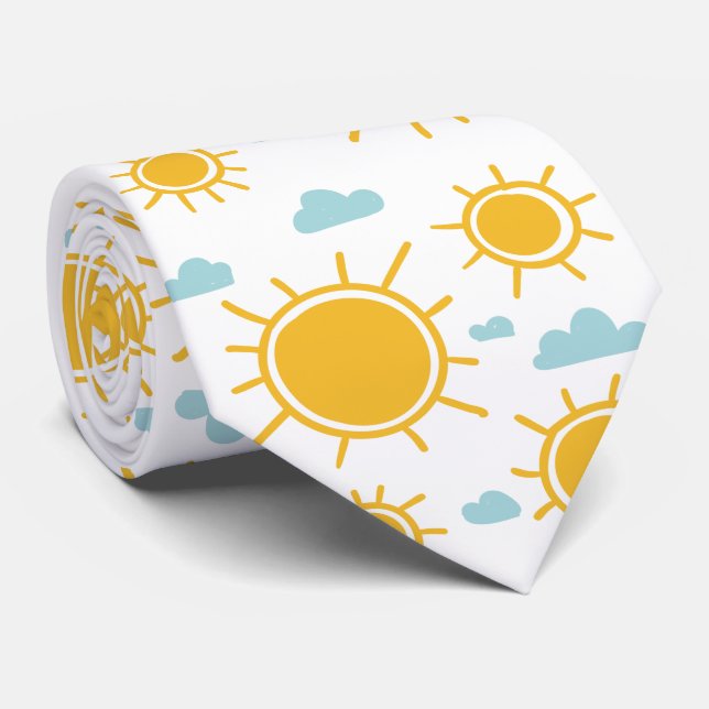Hand Drawn Summer Sun Pattern Tie (Rolled)