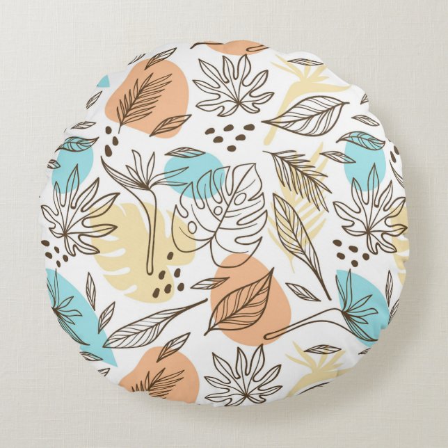 Hand drawn summer tropical pattern round pillow (Front)