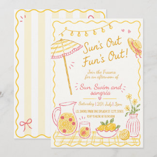 Hand Drawn Sun’s Out Fun’s Out Summer Party Invitation