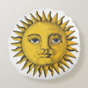 Hand drawn sun with a face design  round pillow
