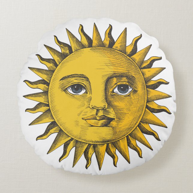 Hand drawn sun with a face design  round pillow (Front)