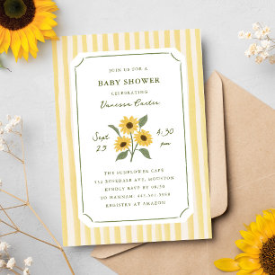 Hand-Drawn Sunflower and Stripes Baby Shower Invitation
