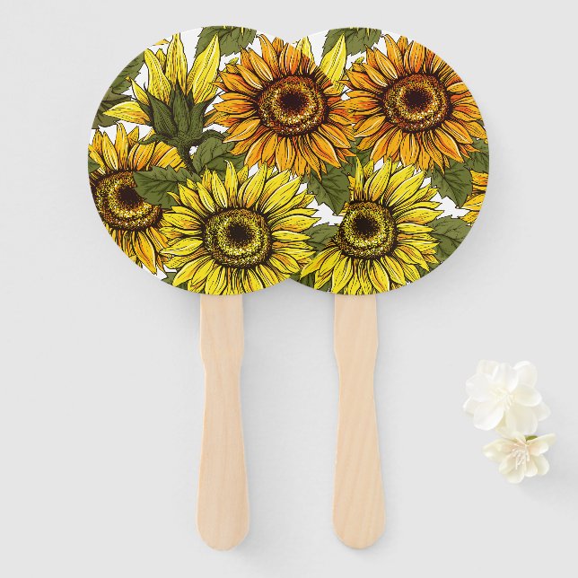 Hand Drawn Sunflower Hand Fan (Front and Back)