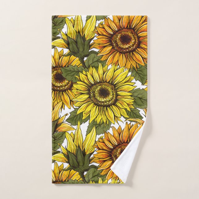 Hand Drawn Sunflower Hand Towel (Hand Towel)