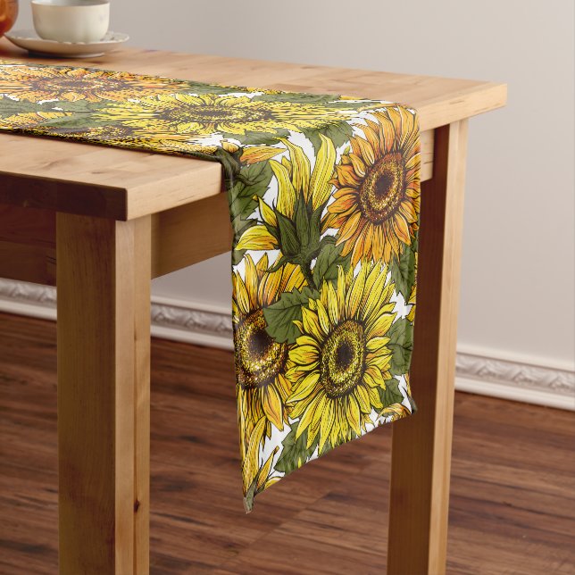 Hand Drawn Sunflower Long Table Runner (In Situ)