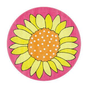 Hand Drawn Sunflower Pink Background Cutting Board
