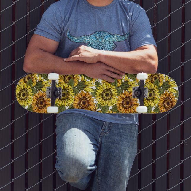 Hand Drawn Sunflower Skateboard (Outdoor 3)